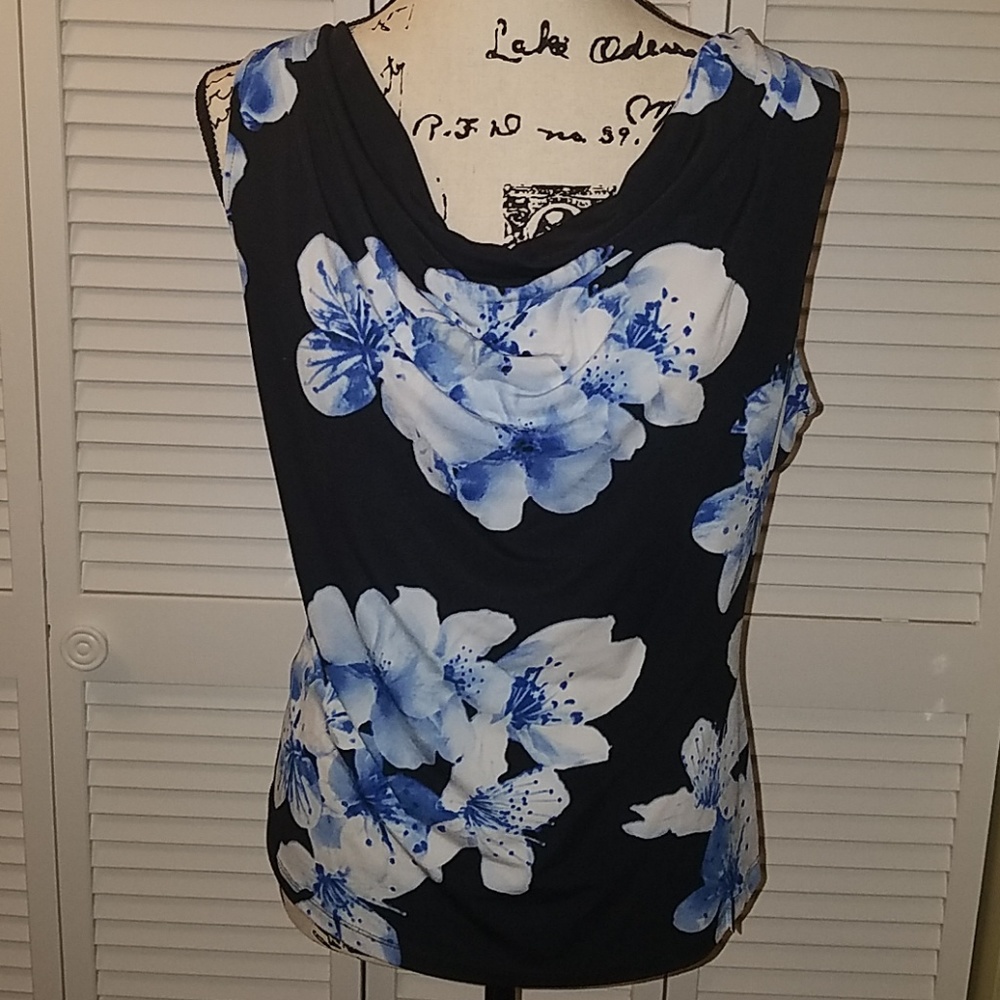 Calvin Klein drape neck tank L blue black white